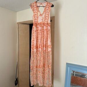 Altar'd State Orange Maxi Sundress V-Neck